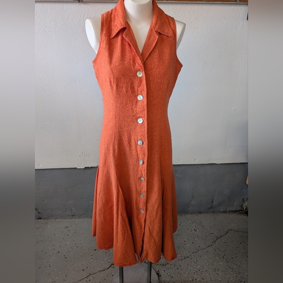 Coldwater Creek Dresses & Skirts - Coldwater Creek Dress Orange Sleeveless Button-Down Summer Midi Length Sz12